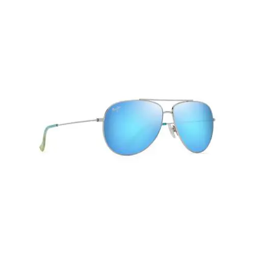 Maui Jim Hau`oli XL Shiny Silver Blue and Green W/ Blue Hawaii Lens - B674-17B