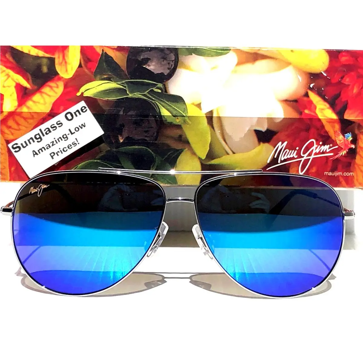 Maui Jim Hauoli XL Shiny Silver Polarized Hawaii Blue Lens Sunglass B674-17B