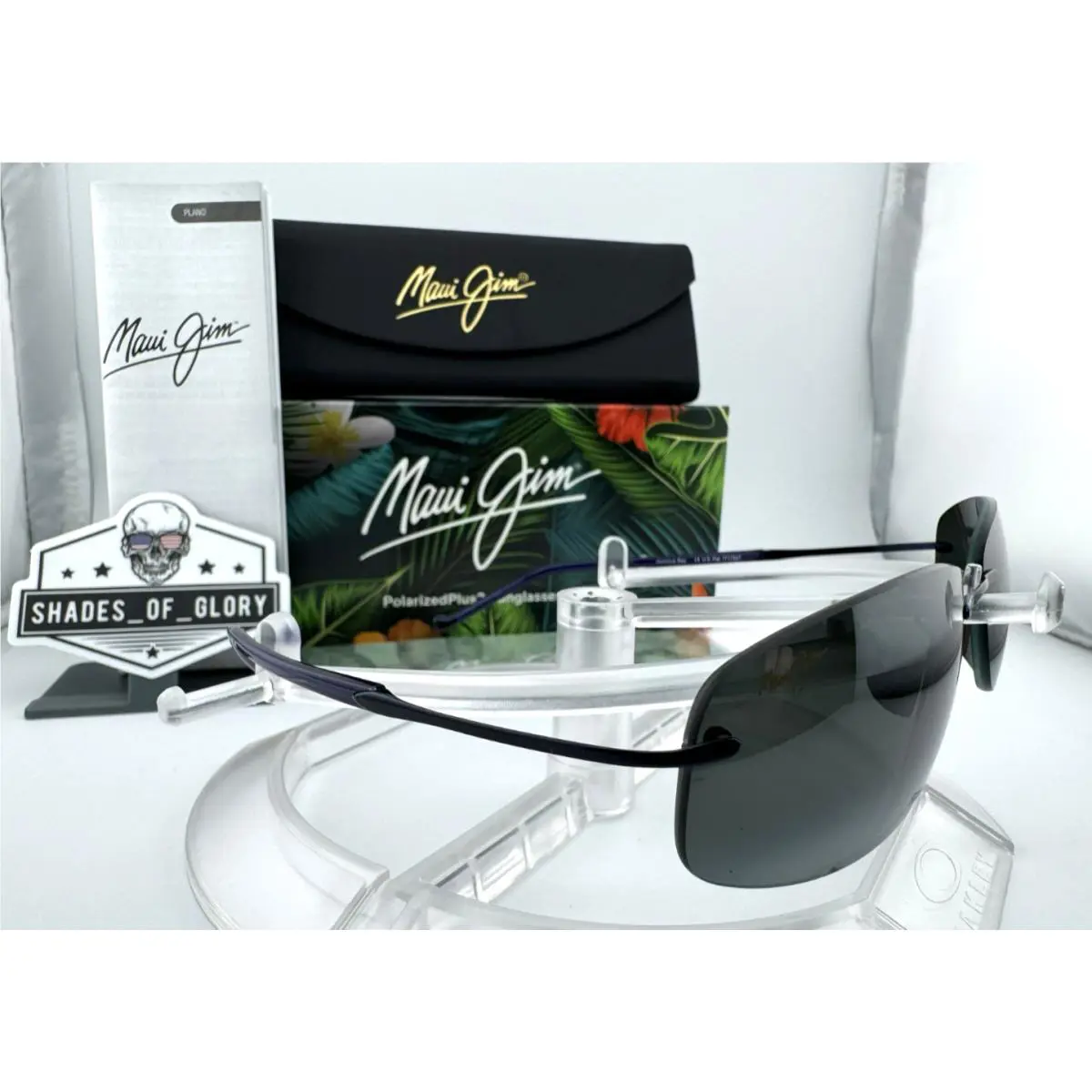 Maui Jim Honolua Bay MJ 516-03 Blue Neutral Grey Polarized Rimless Sunglasses