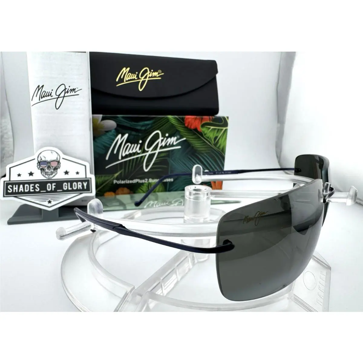 Maui Jim Thousand Peaks MJ 517-03 Blue Grey Polarized Titanium Rimless Sunglass
