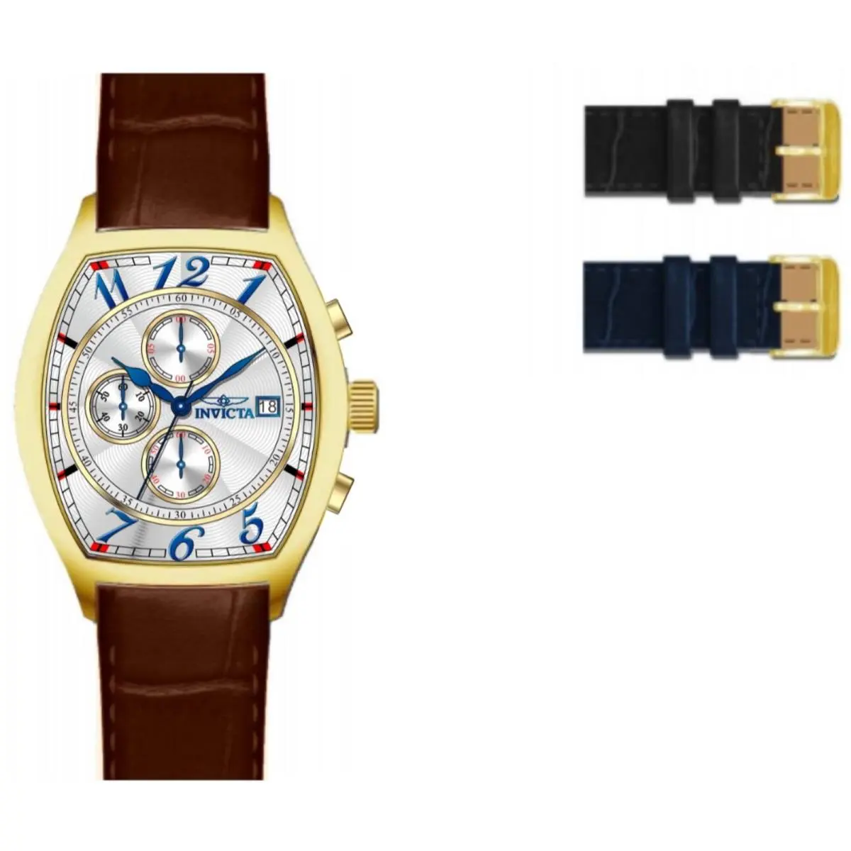 Invicta Men`s Watch Specialty Chronograph Silver Tone Dial Leather Strap 49839