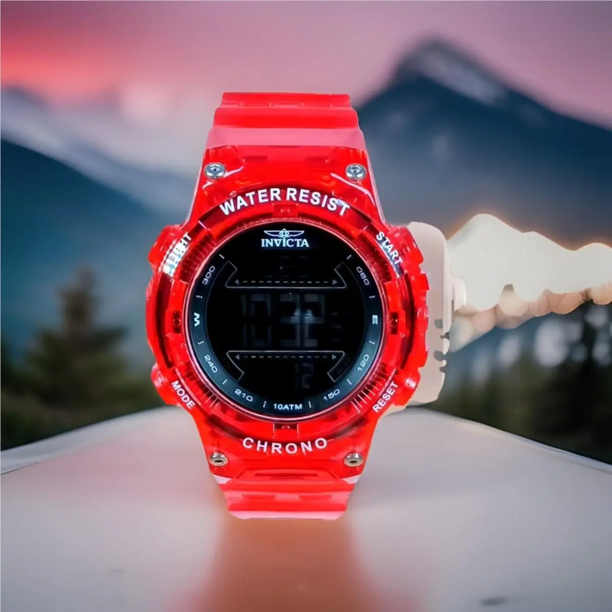 Invicta Pro Diver Men`s 21740 Led Digital Chronograph Watch Red Transparent. Nos