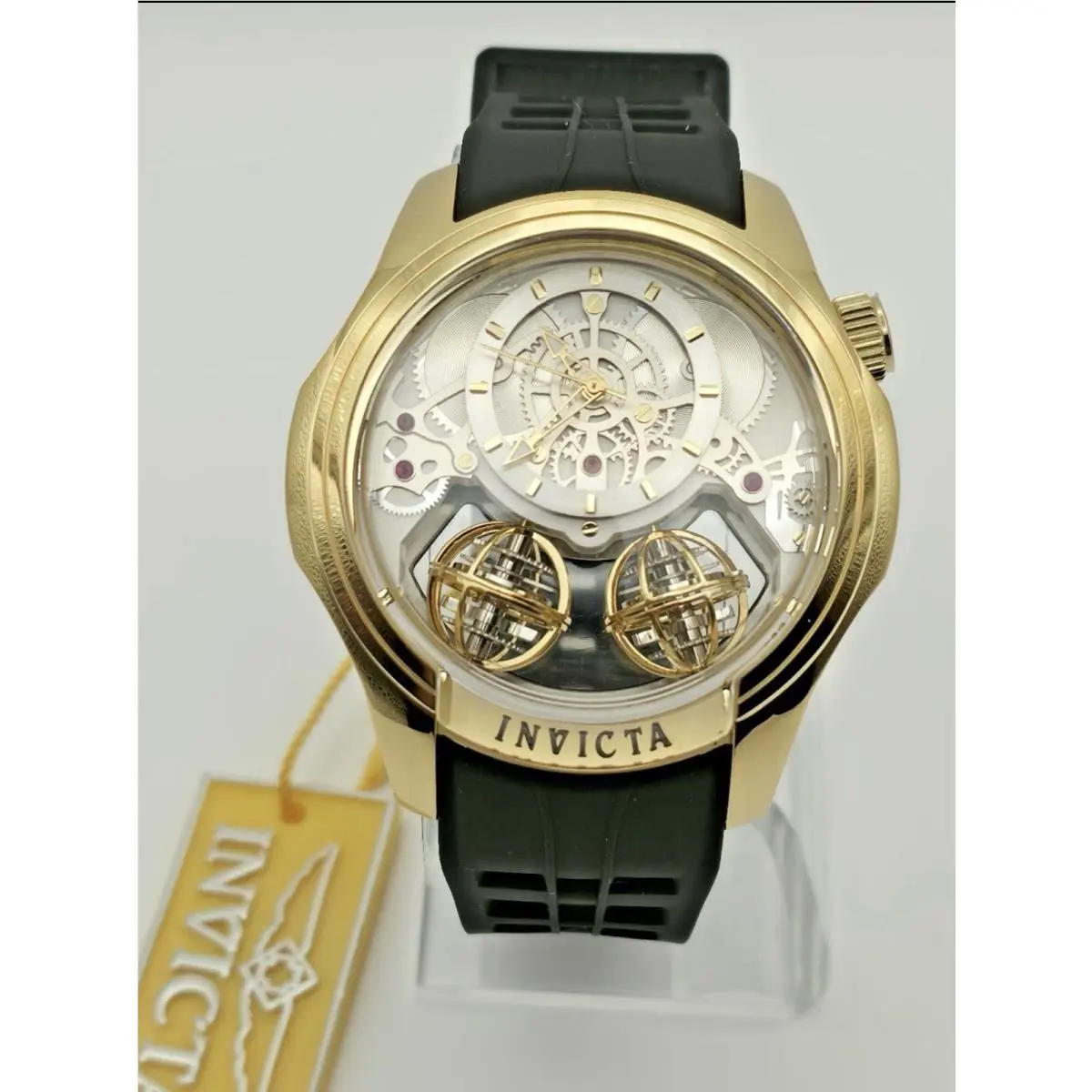 Invicta Men`s Watch Specialty Silver Dial Yellow Gold Case Silicone Strap 47375