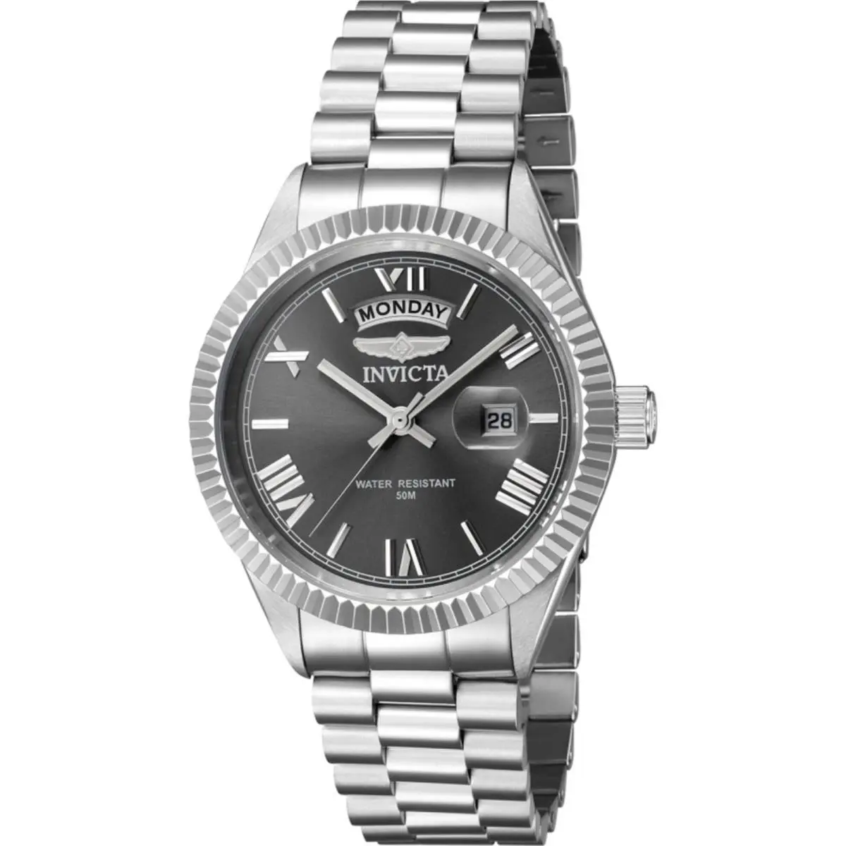 Invicta Men`s Watch Specialty Grey Dial Silver Steel Bracelet Day-date 43937