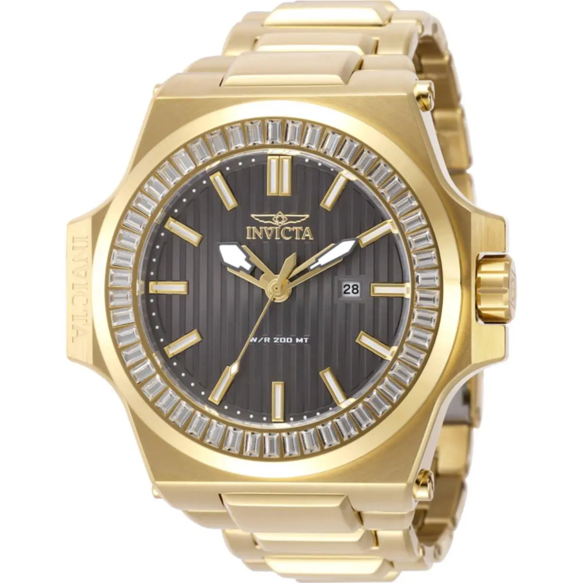 Invicta Akula Quartz Crystal Gunmetal Dial Men`s Watch 49137 - Dial: Gunmetal, Band: Gold-tone, Bezel: White and Gold