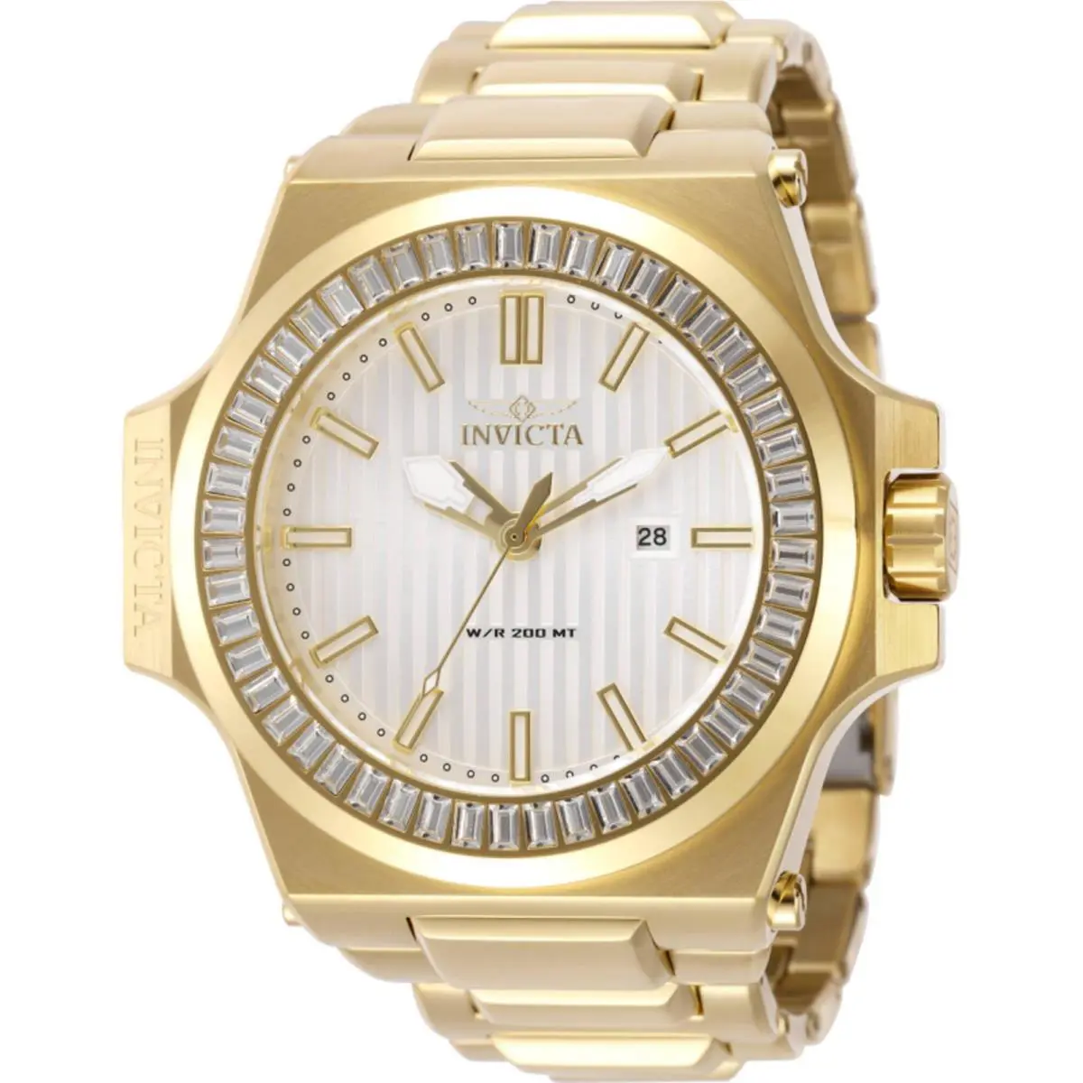 Invicta Men`s Watch Akula Silver Tone Dial Yellow Gold Bracelet Crystal 49136 - Dial: Silver, Band: Yellow