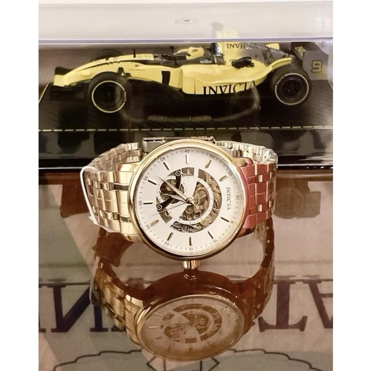 Invicta 69120 Objet D Art Automatic Mens Watch Skeleton Dial 42.5mm Gold