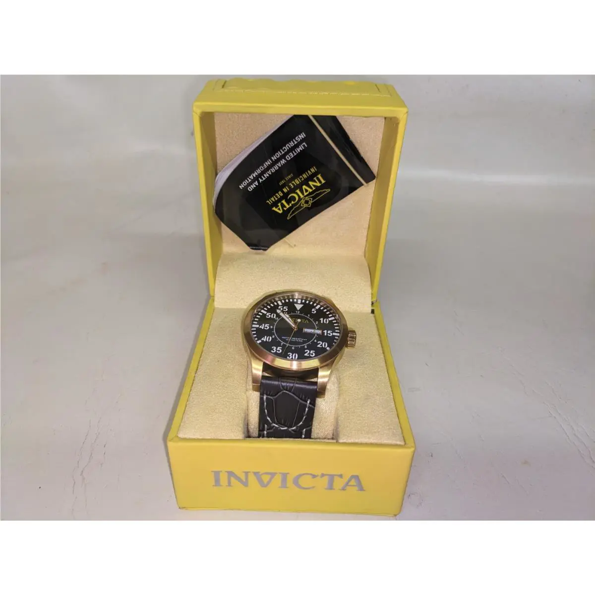 Invicta Men`s 48mm Watch Quartz Model 11194 Leather Band Stainless Steel Case-47