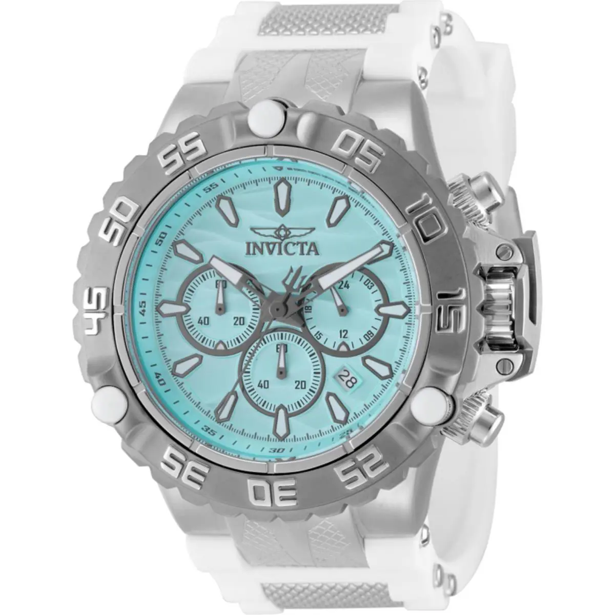 Invicta Men`s Watch Subaqua Poseidon Quartz Chrono Silver and White Strap 48557 - Dial: Light Blue, Band: White, Silver