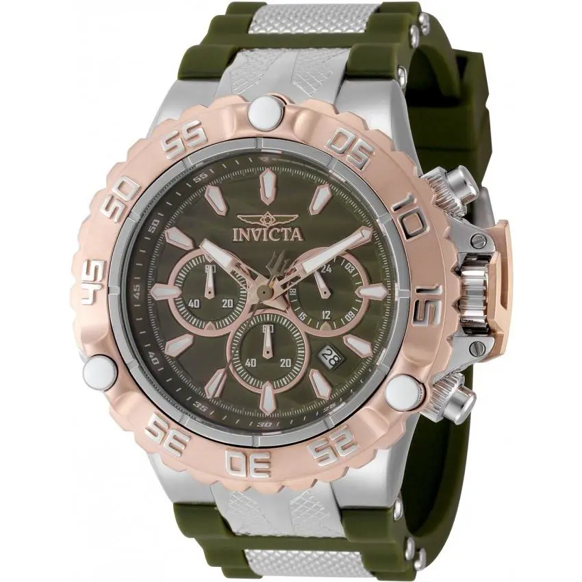 Invicta Men`s Watch Subaqua Poseidon Chrono Silver and Olive Green Strap 48555