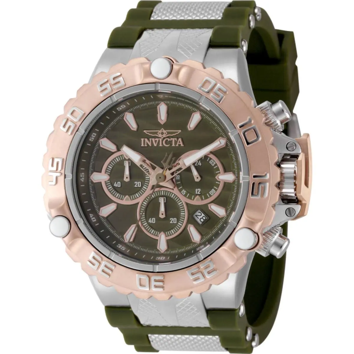 Invicta Men`s Watch Subaqua Poseidon Chrono Silver and Olive Green Strap 48555