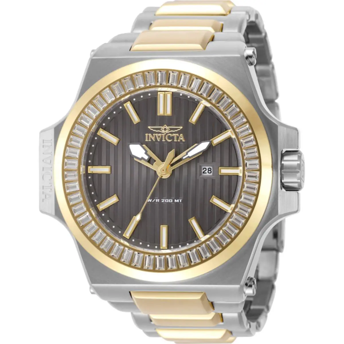 Invicta Men`s Watch Akula Quartz Gunmetal Dial Two Tone Bracelet Crystal 49135 - Dial: Gunmetal, Band: Silver, Yellow
