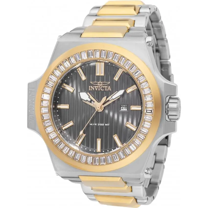 Invicta Akula Quartz Crystal Gunmetal Dial Men`s Watch 49135 - Dial: Gunmetal, Band: Two-tone (Gold and Silver-tone), Bezel: Silver-tone and White and Gold