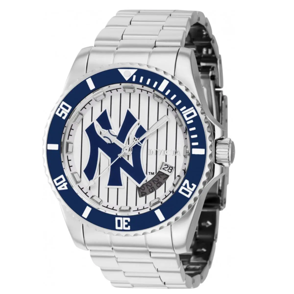 Invicta Mlb York Yankees Automatic Men`s 42mm Silver Watch 42976 - Dial: Blue, White, Band: Silver, Bezel: Silver