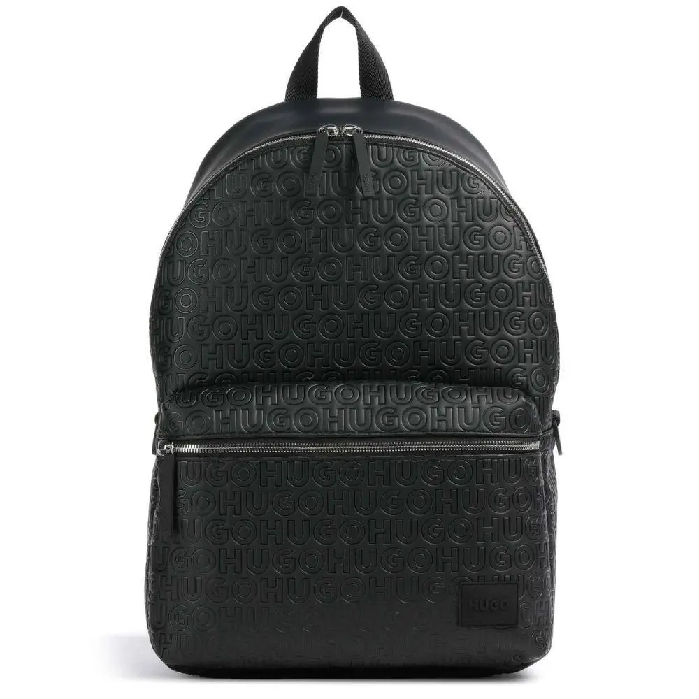Hugo Boss Mens Black Ethon 2.0 14″ Zipper Leather Padded Strap Backpack OS