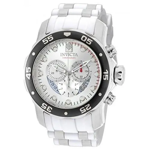 Invicta Mens Scuba Pro Diver Chronograph Watch-black Bezel-off White Band