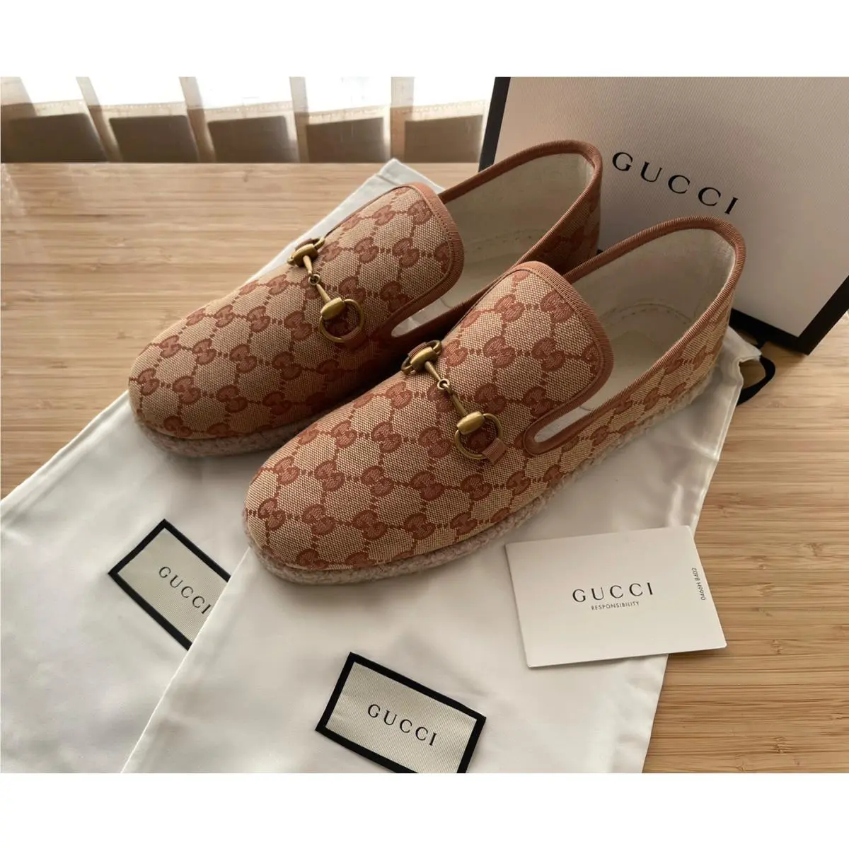 Gucci Men`s Fria GG Horsebit Espadrille Slip on Loafer Shoes sz 7us7.5
