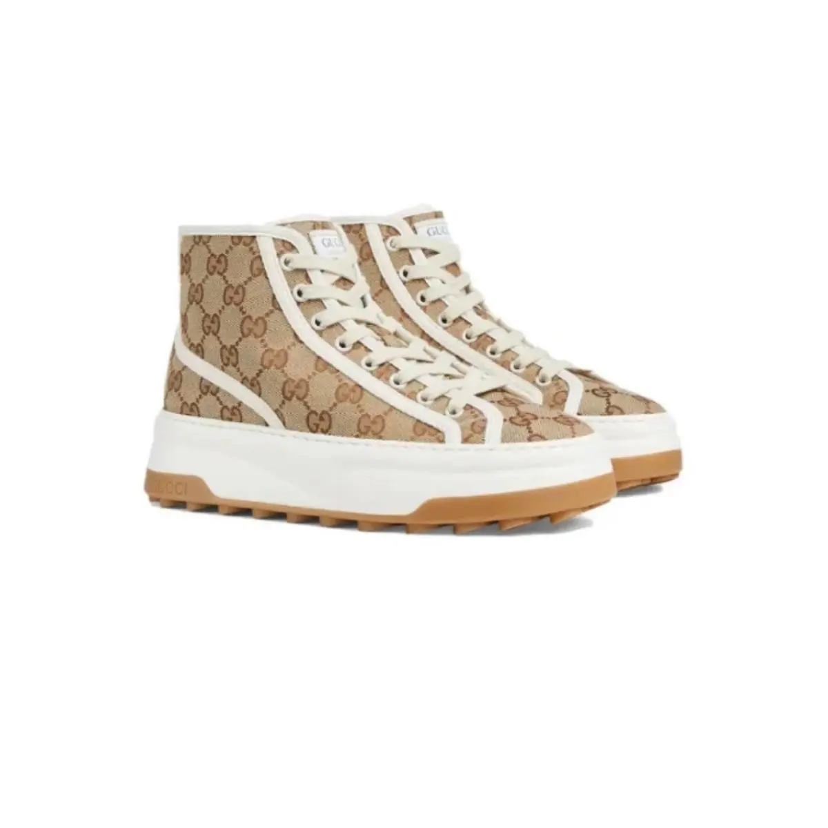 Beige Ebony Canvas High Top Sneakers Shoes US 11 by Gucci
