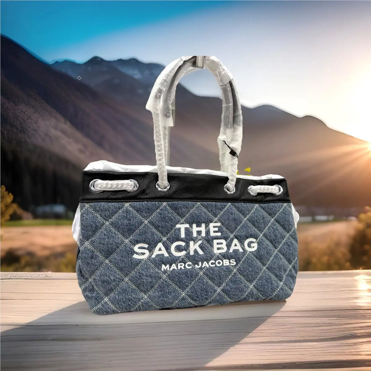 Marc Jacobs The Medium Denim Quilted Sack Shoulder Bag In Light Wash