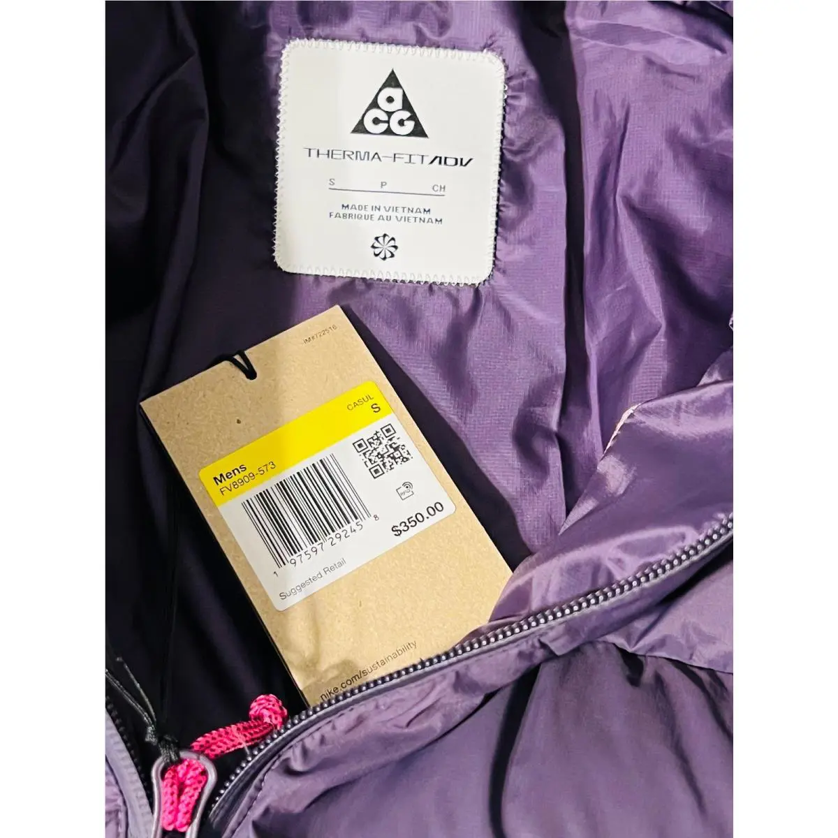 Nike clothing - Nike ACG Therma-FIT ADV PrimaLoft Hooded Puffer Jacket - FV8909 573 - Dark Raisin & Black & Fuchsia (UPC: 197597292458) 6