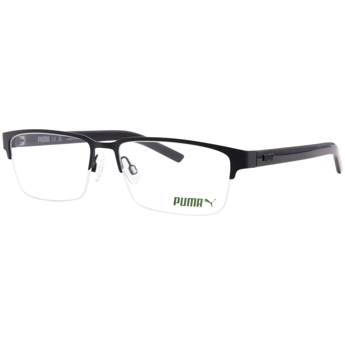 Puma PU0519O 001 Eyeglasses Frame Men`s Black Semi Rim Rectangle Shape 58mm