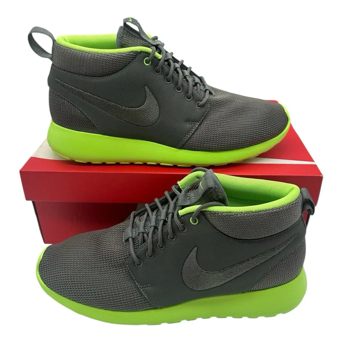 Nike Roshe Run Mid Running Shoes Mens Sz 10 Mercury Grey/flash Lime Sneakers - Gray