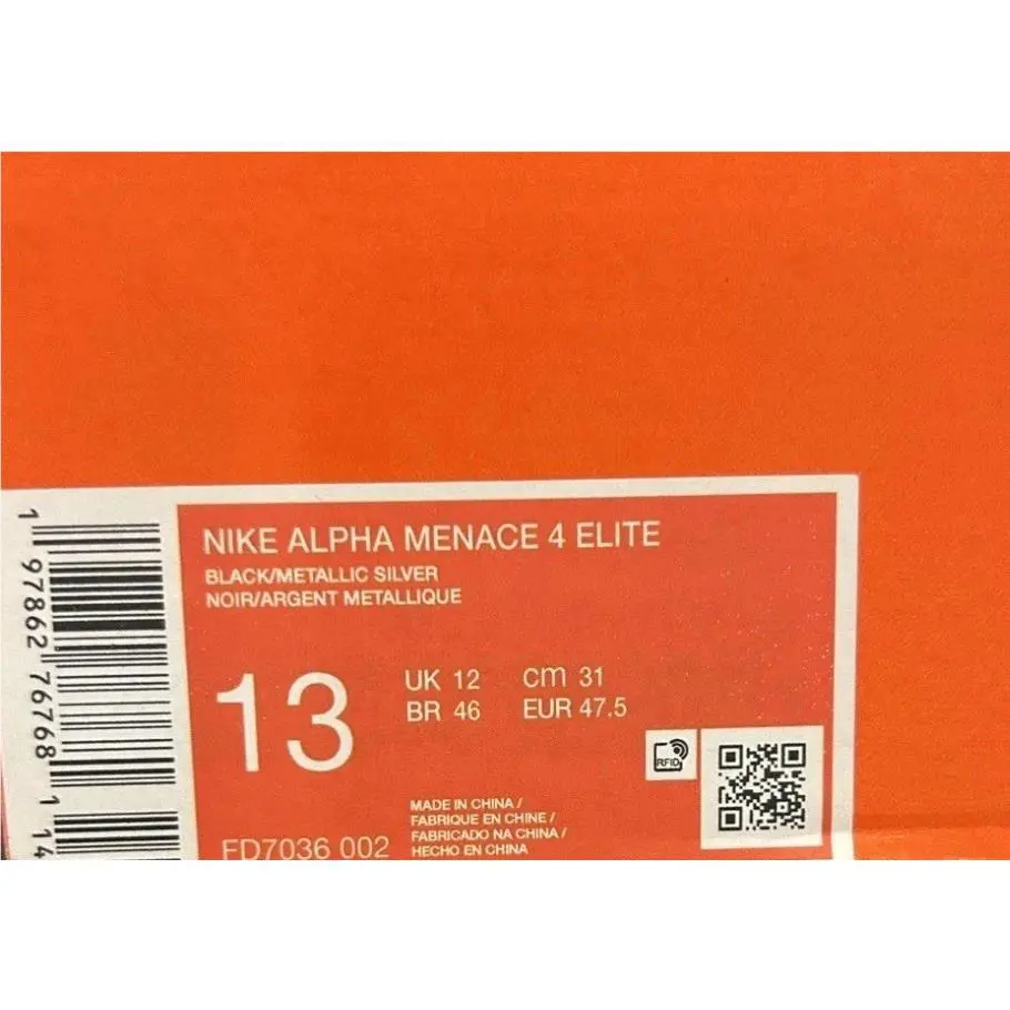 Nike shoes - Nike Alpha Menace Elite - Alpha Menace Elite - FD7036-002 - Black, Manufacturer: Black/Light Smoke Grey/Metallic Silver/White 7