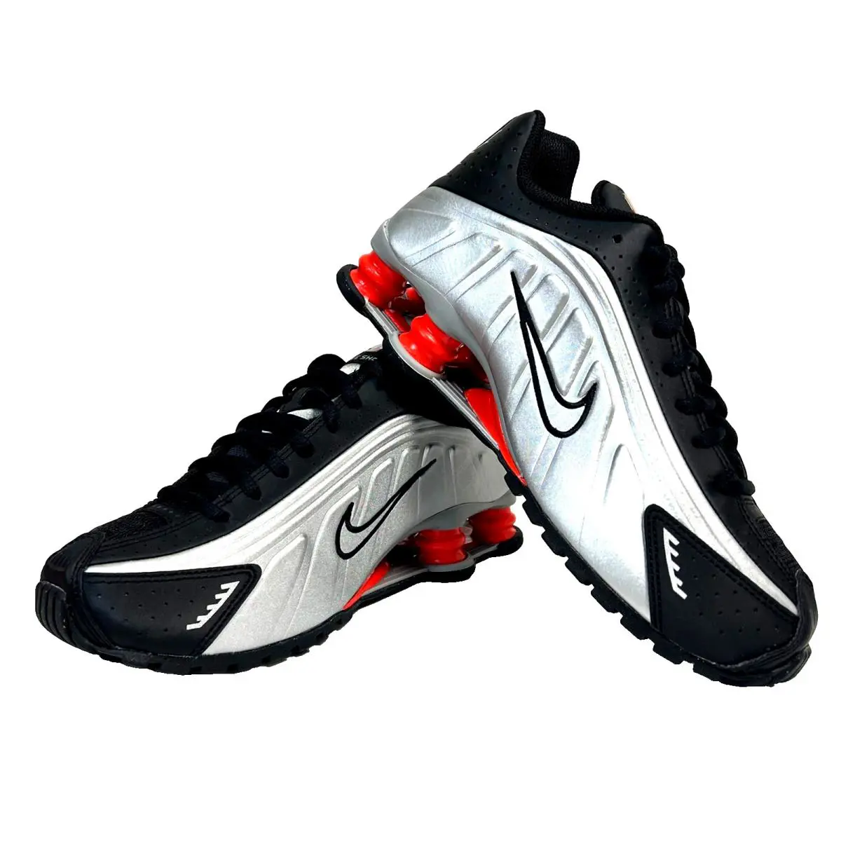 Nike Shox R4 Shoes Youth Size 6Y / Women Size 7.5 Black Silver Grey CW2626 005 - Metallic Silver