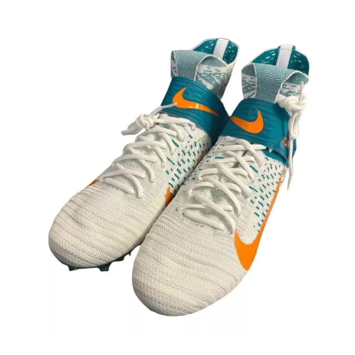 Nike Alpha Menace Elite 2 Football Cleats Miami Dolphins BV2077-108 Men`s Sz 15 - white/Aqua/orange