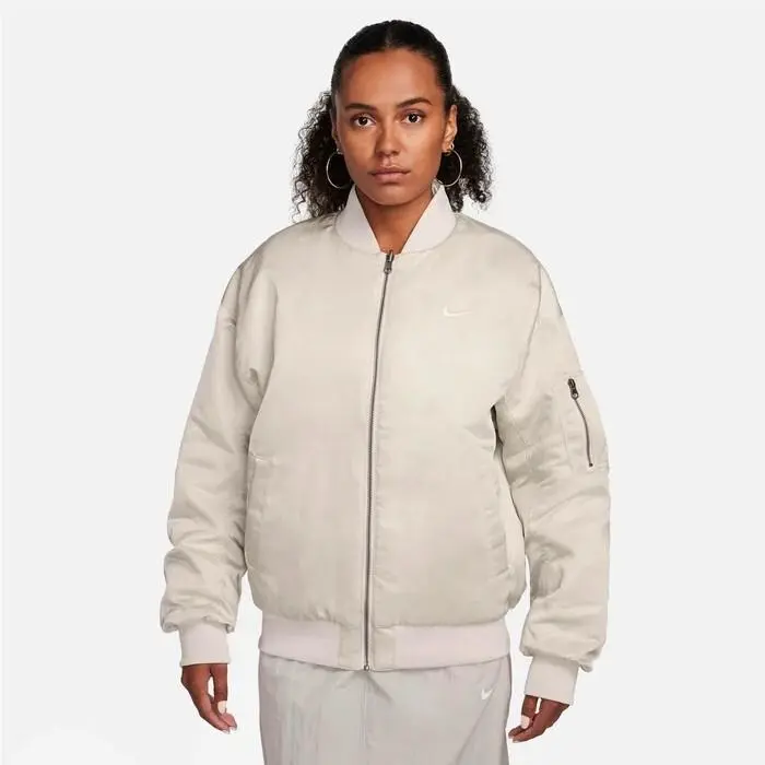 Nike Sportswear Reversible Bomber Jacket Beige Women`s Size Small DV7876-104
