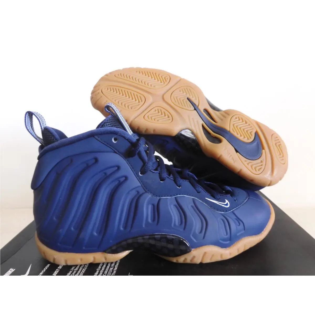 Nike Little Posite One Foamposite Midnight Navy Blue-brown Sz 4Y 644791-405