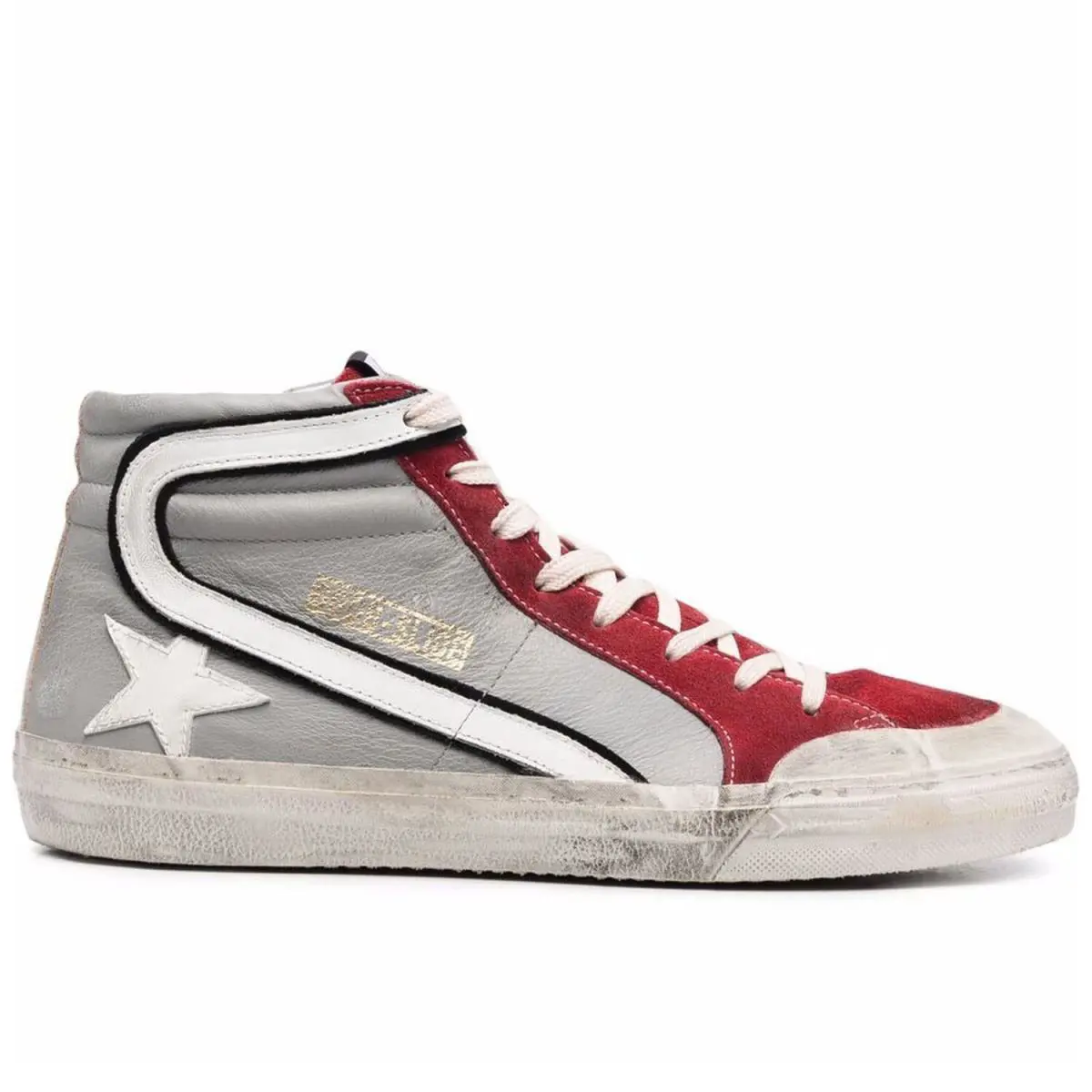 Golden Goose Slide Leather Upper and Wave Suede Toe Mens Distressed Sneakers
