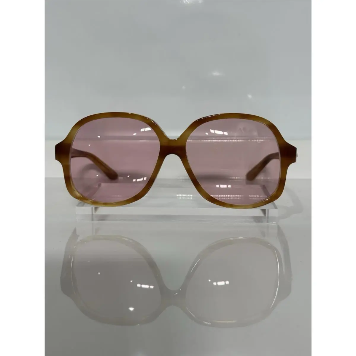 Valentino V-177 Light Havana Oversized Acetate Custom Pink Tint Sunglasses