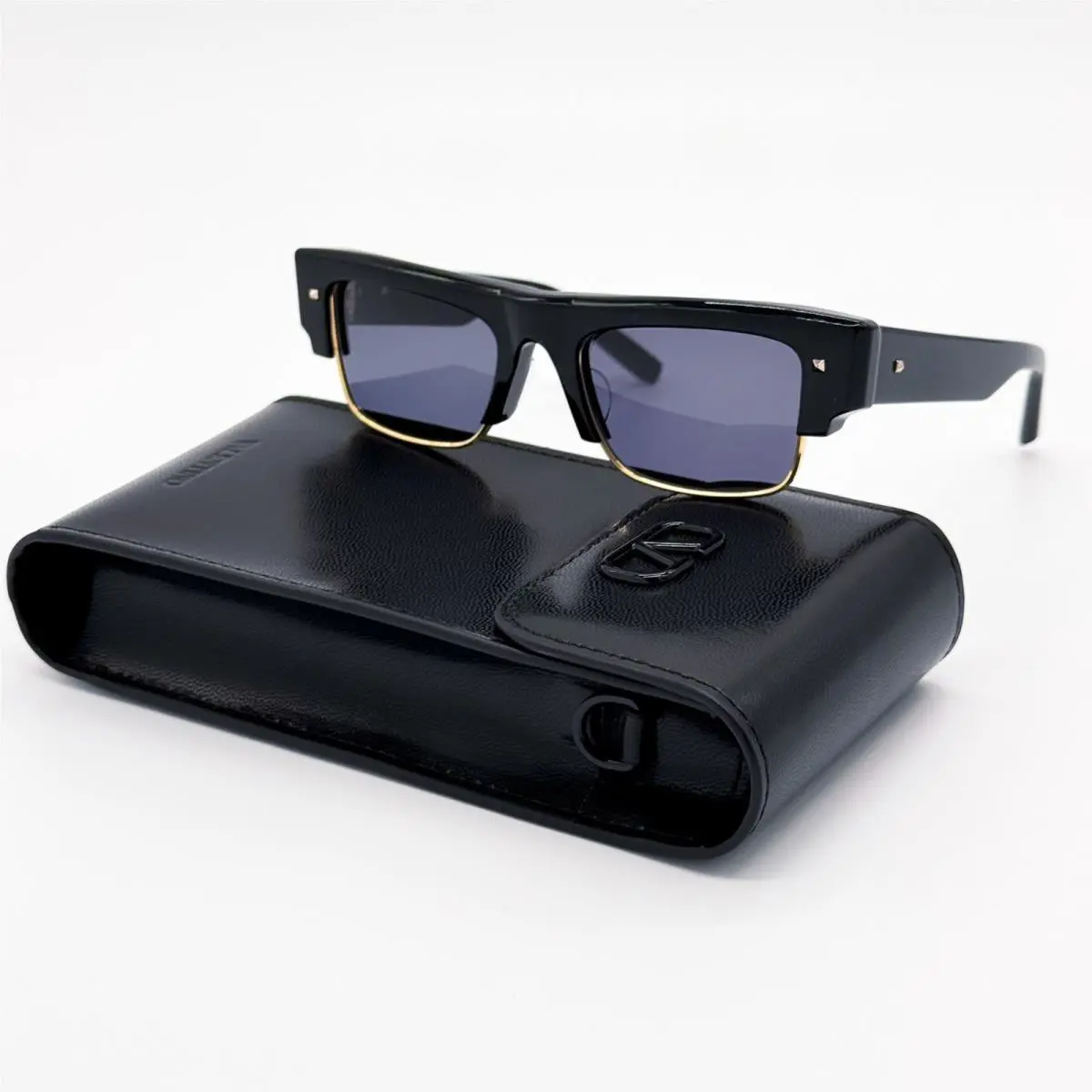 Valentino VLS-164A Black Grey Rectangular Sunglasses Valentino