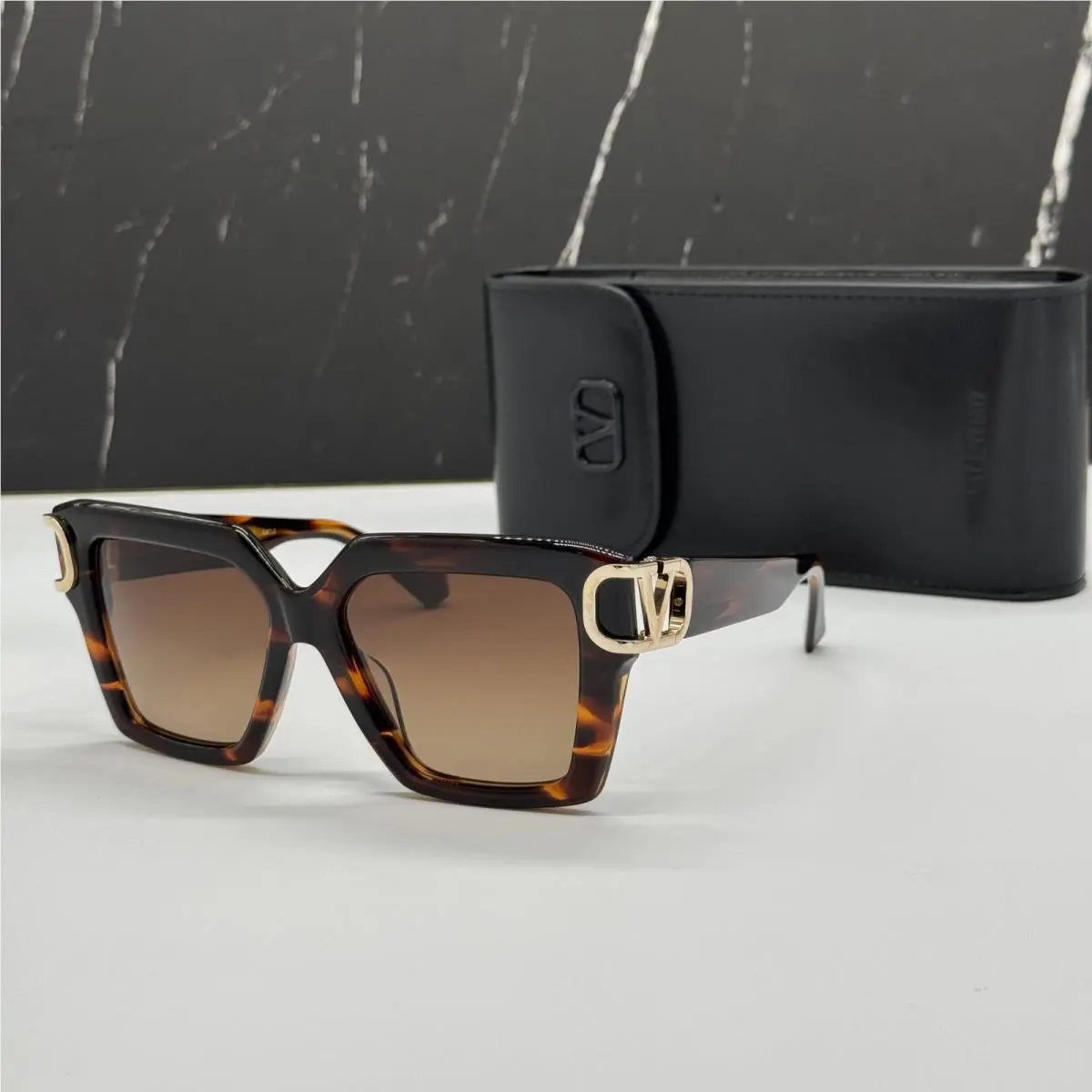 Valentino VLS-107B Havana Square Sunglasses Valentino