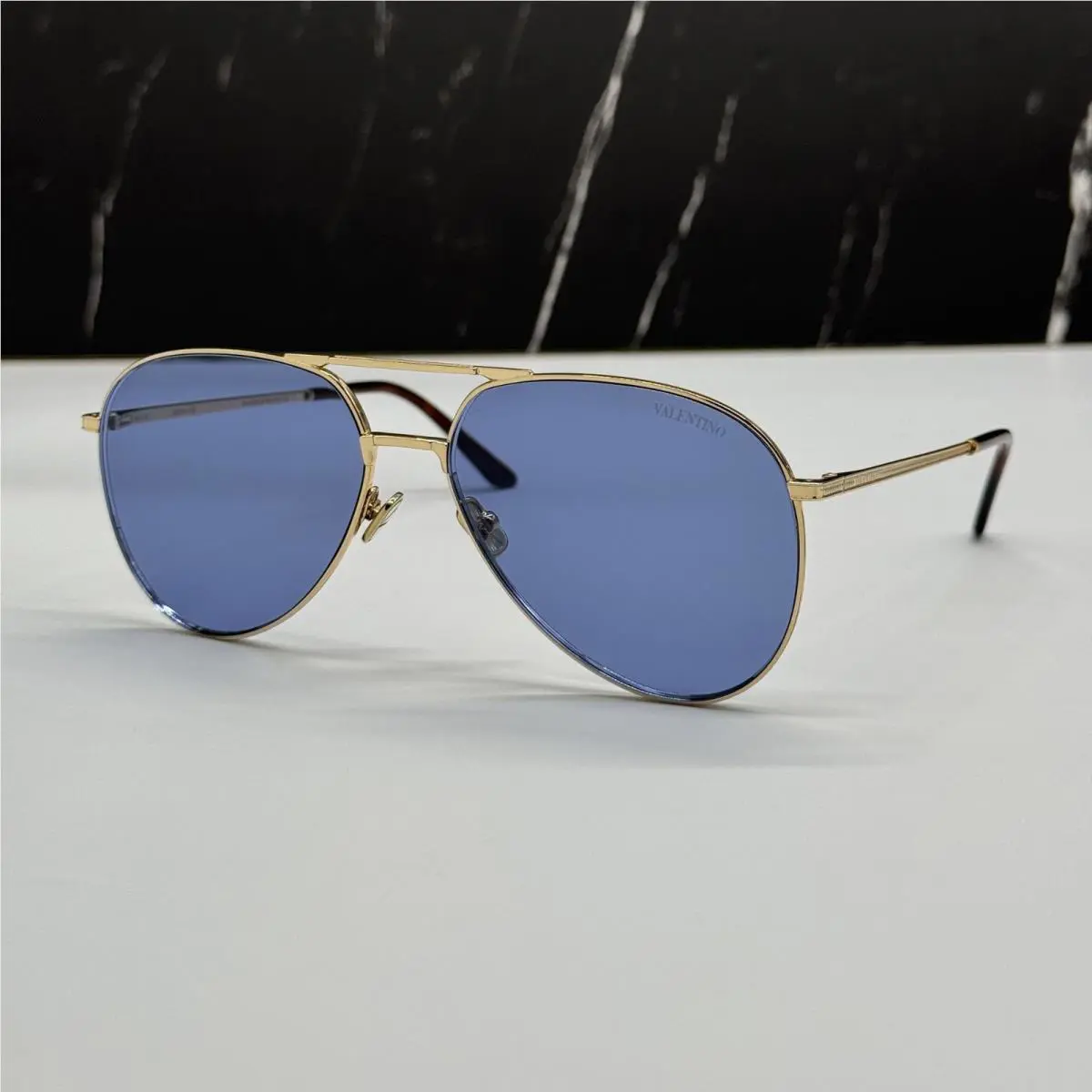 Valentino VLS-172C Gold Blue Aviator Sunglasses Valentino