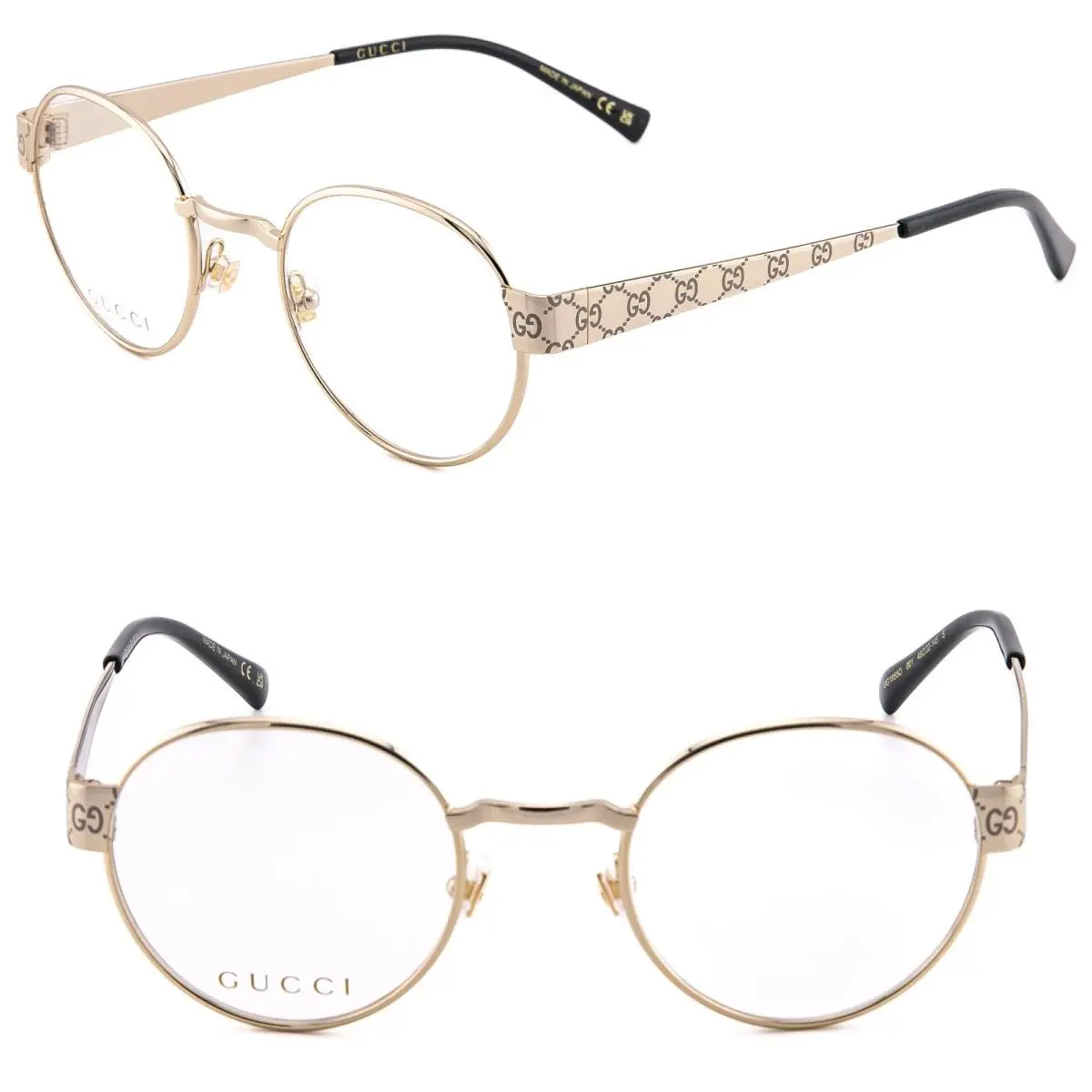 Gucci GG1855O 1855 Gold GG Print Logo Round Unisex Eyeglasses Optical 48mm 001