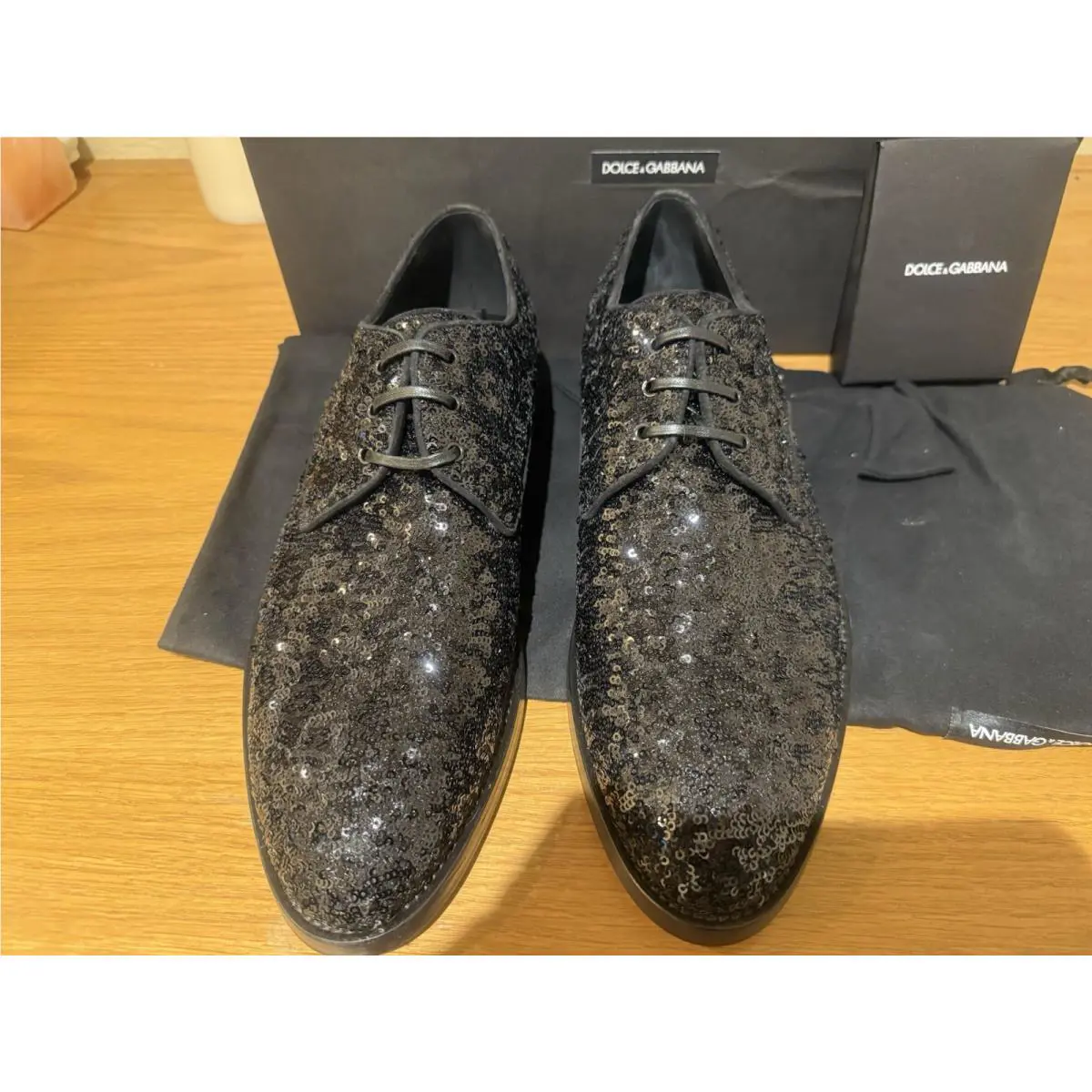 Dolce Gabbana Men s D G Oxfords Black Sequened Made In Italy Uk 8 Us Size 9 M n3