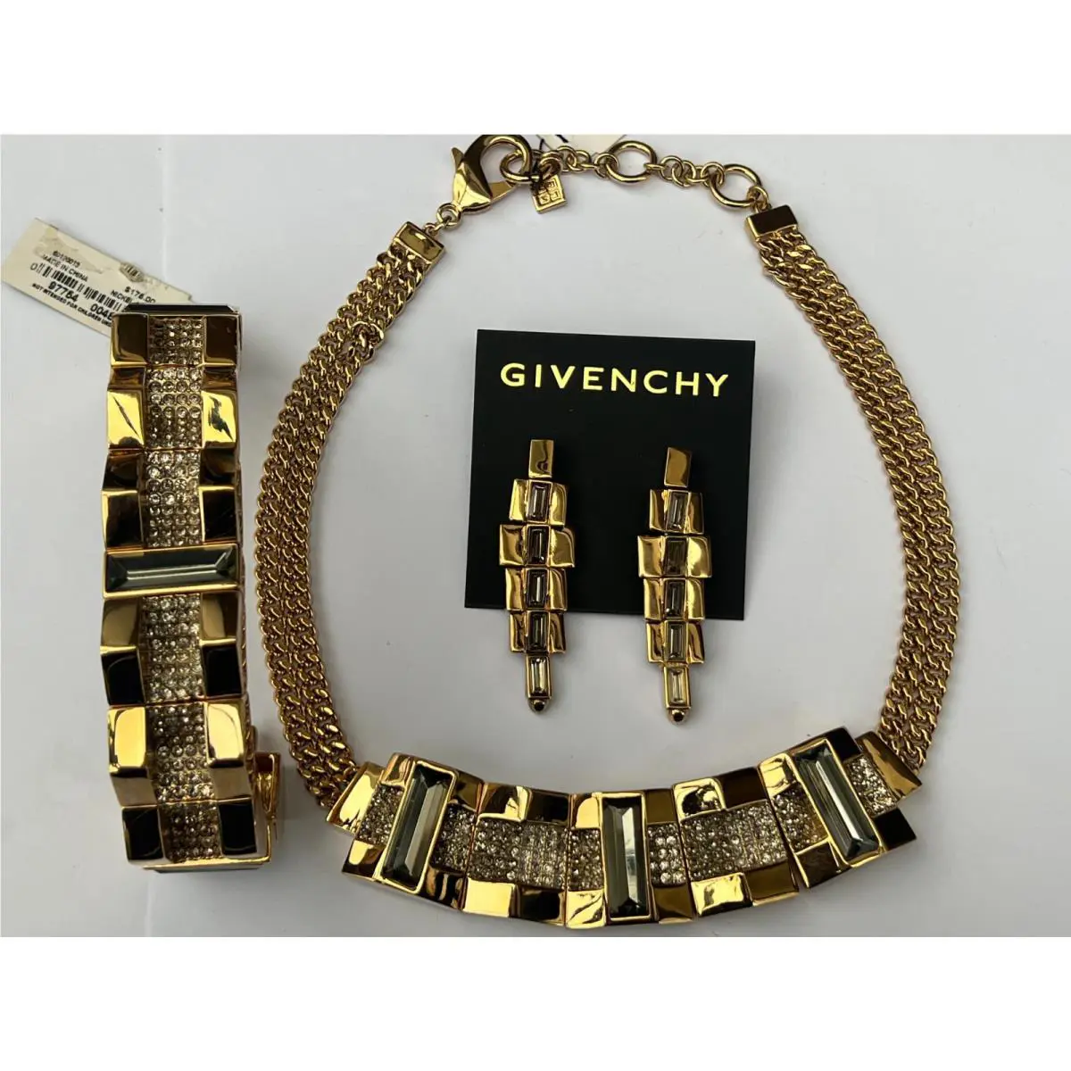 Givenchy Contemporary Gold Tone Crystal Fashion Necklace Bracelet Earring Set