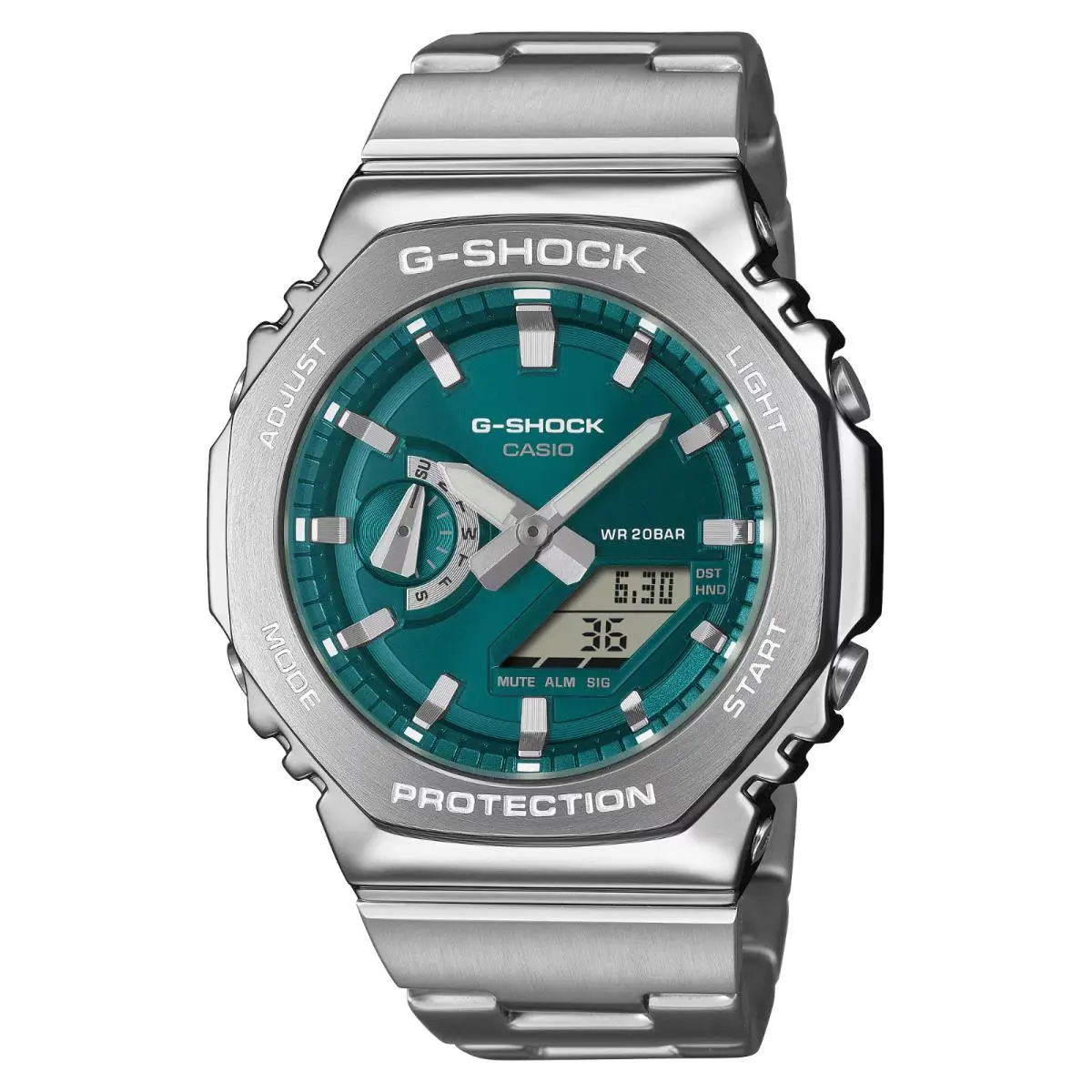 G-shock 2100 Series Green Dial Stainless Steel Watch GM2110D-3A1 by Casio