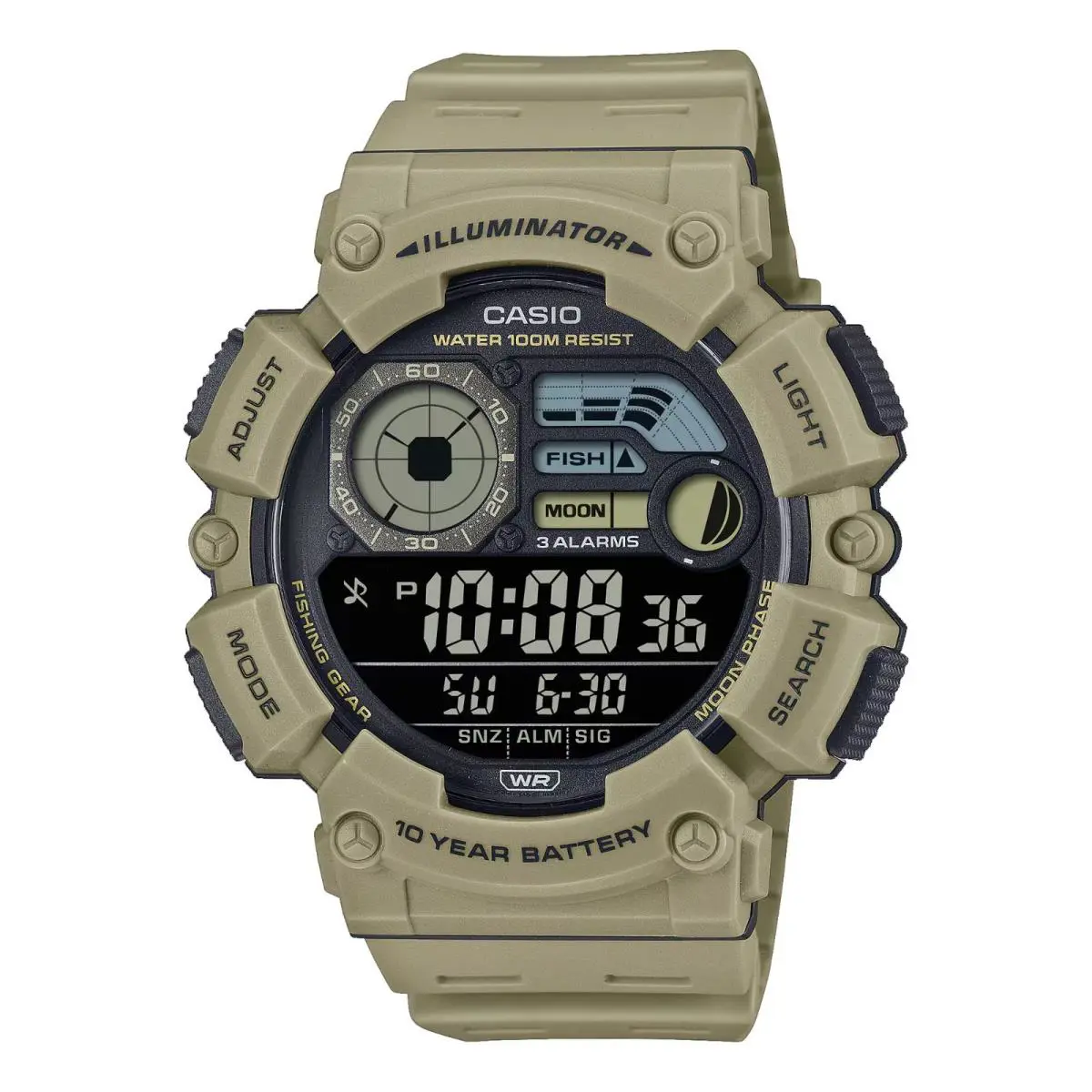 Casio WS1500H-3BV Men`s Fishing Gear Timer Moon Phase Alarm Chronograph Watch