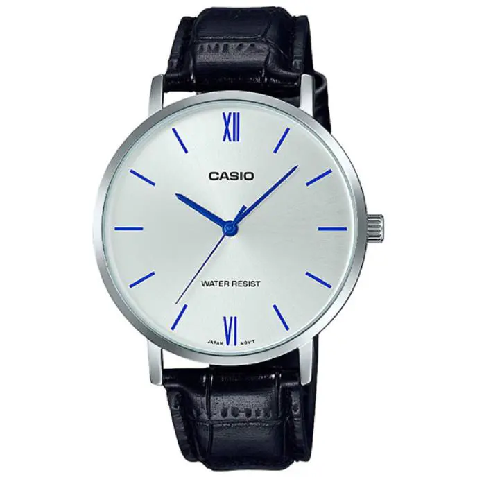 Casio MTP-VT01L-7B1UDF Men`s Silver Dial Black Leather Band Analog Men`s Watch