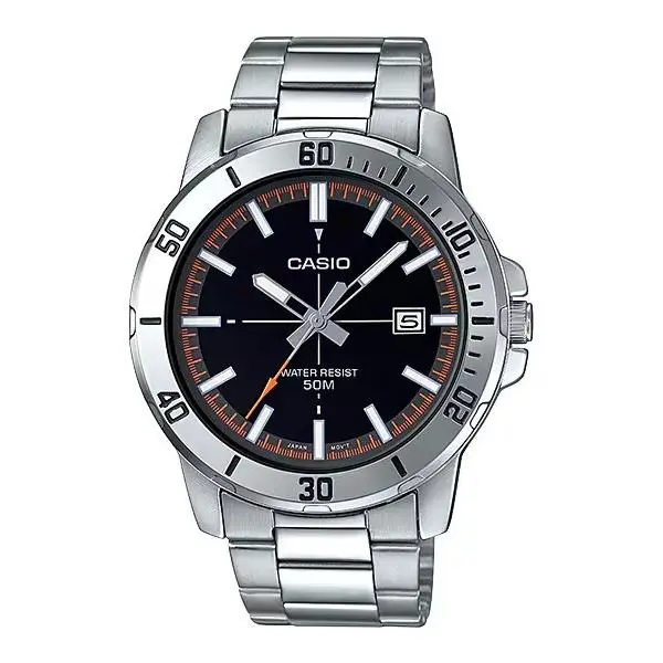 Casio Men’s Silver Watch with Black Dial - MTP-VD01D-1E2V