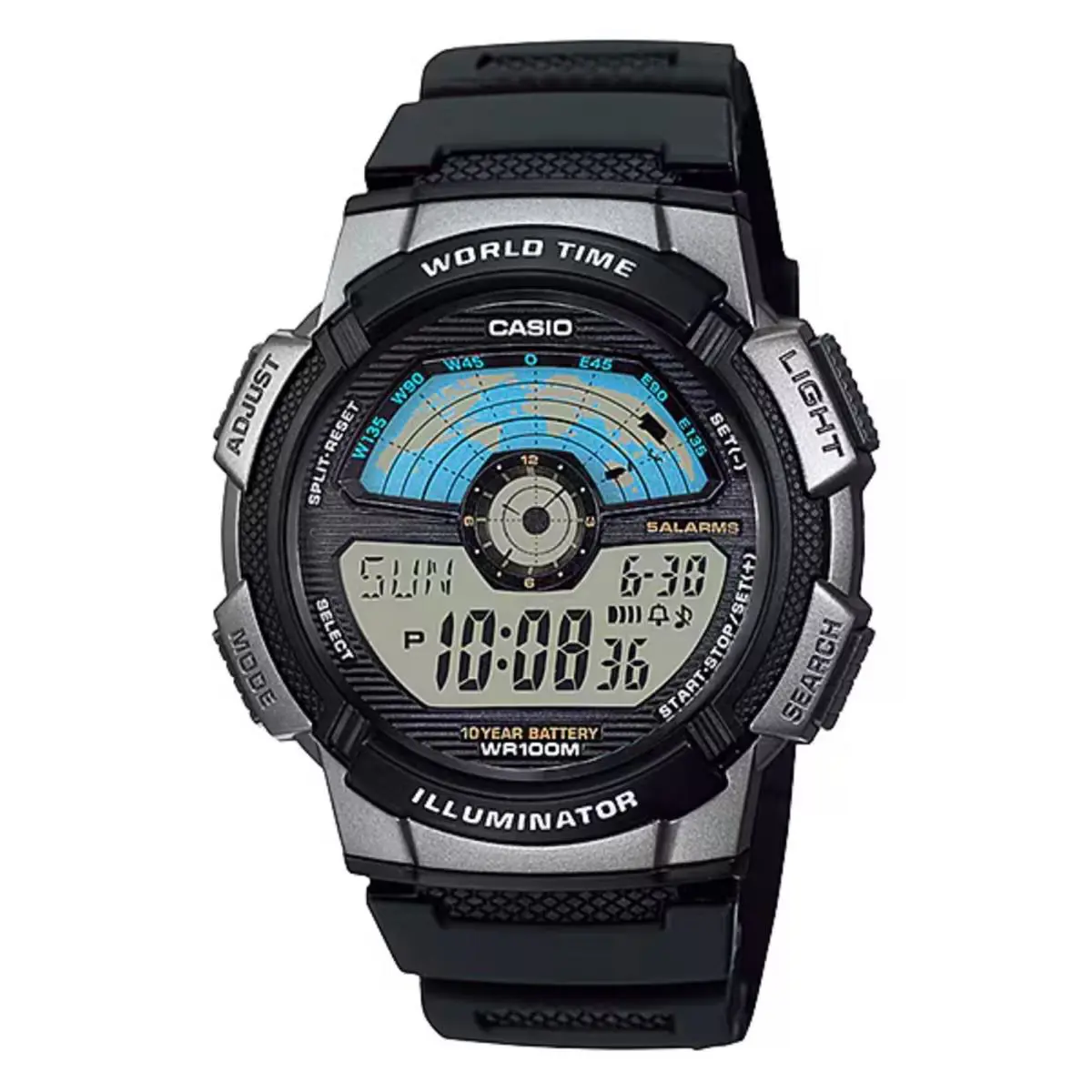 Casio Men’s Digital World Time Watch with Black Band – AE-1100W-1AV - Black