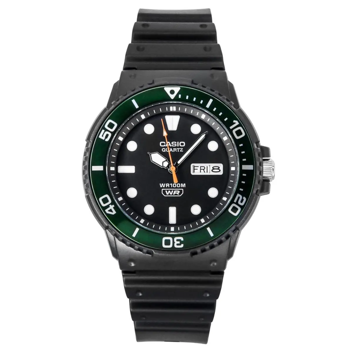 Casio Standard Black Dial Quartz Sports Analog 100M MRW-230H-1E3V Men`s Watch - Dial: Black, Band: Black, Bezel: Green