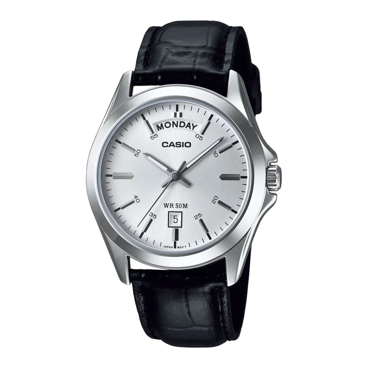 Casio Men’s Silver Dial Analog Watch with Black Leather Band - MTP-1370L-7AVDF