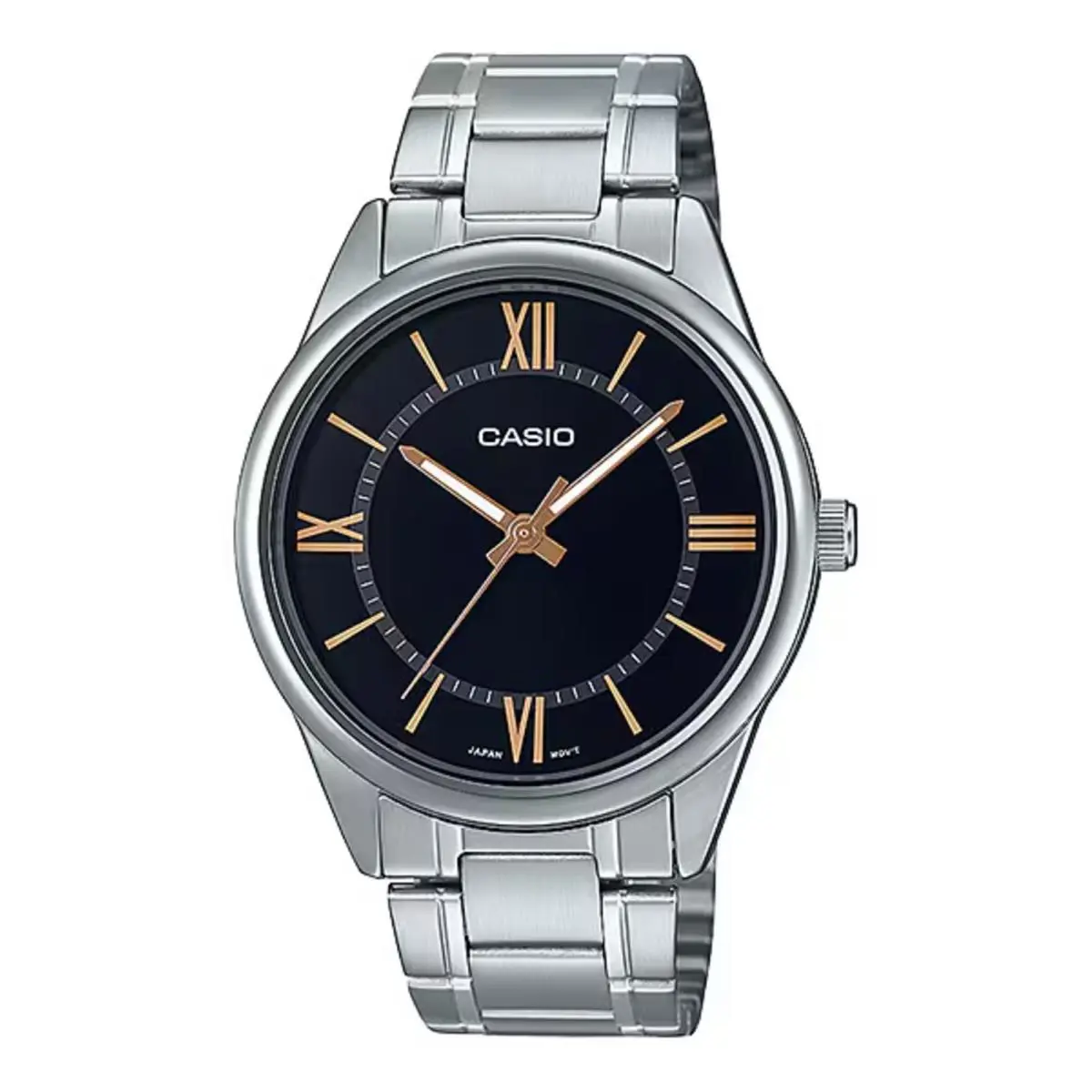 Casio Men s Silver Stainless Steel Watch with Black Dial - MTP-V005D-1B5UDF - Silver