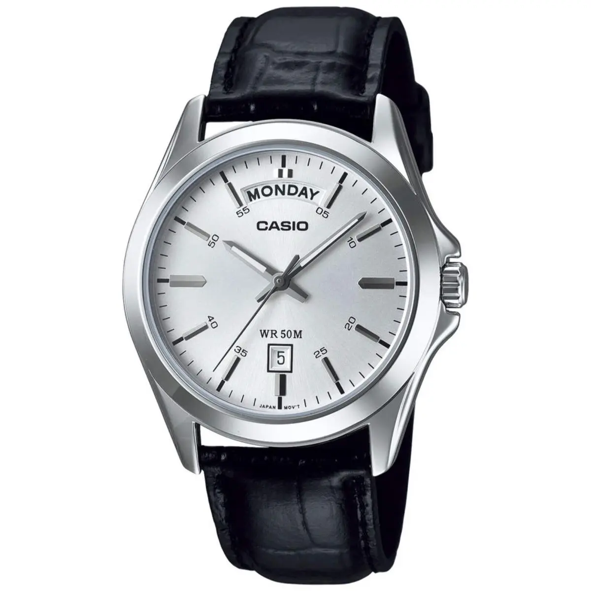 Men`s  Silver Dial Leather Band Watch MTP1370L MTP-1370L-7AV by Casio