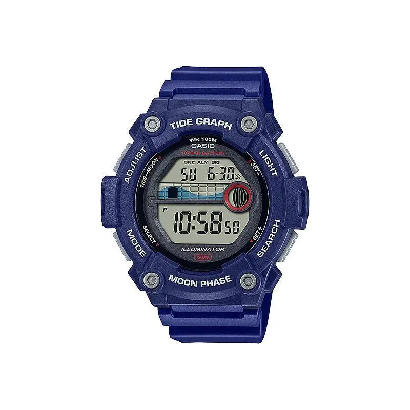 Casio Gray Dial Blue Resin Quartz Men`s Round Digital Watch WS-1300H-2AVDF - Blue, Dial: Gray, Band: Blue