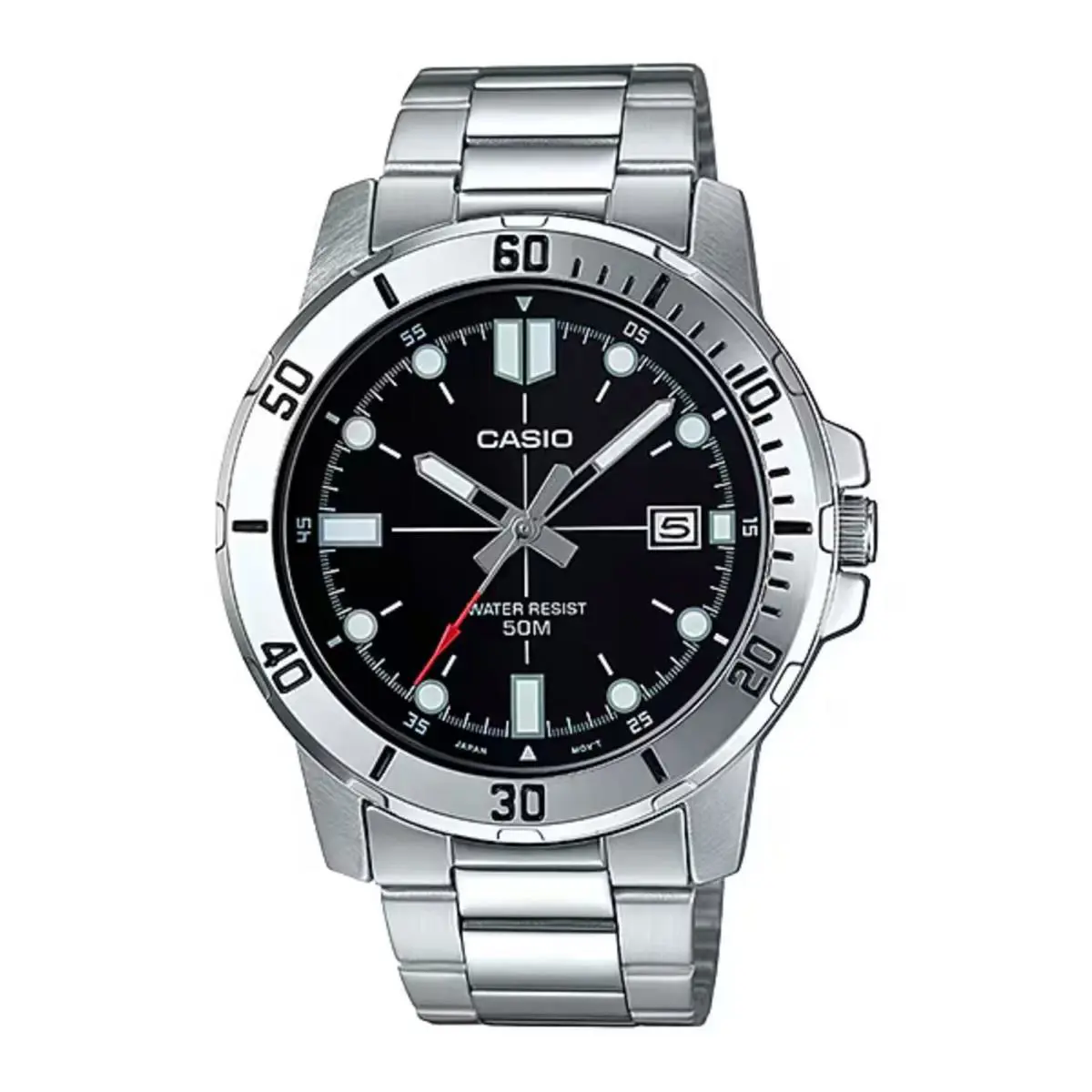 Casio Men’s Silver Stainless Steel Watch with Black Dial - MTP-VD01D-1EVUDF